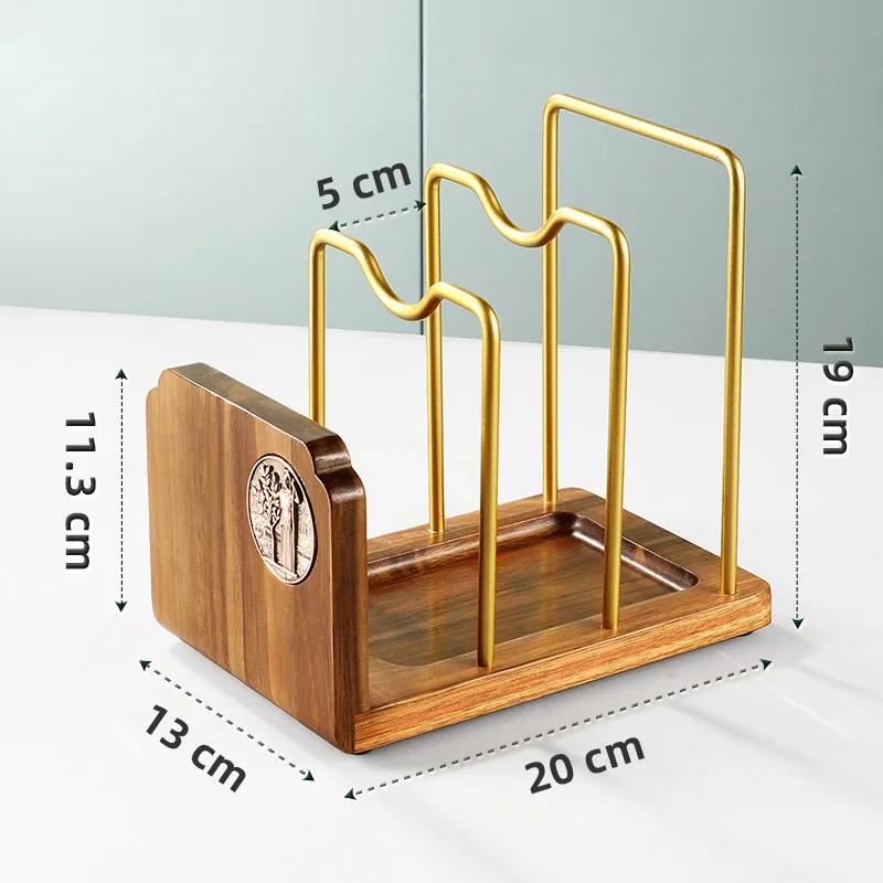 Acacia wood cutting board storage rack Multi-functional kitchen drain storage pot lid rack cutting board rolling panel rack