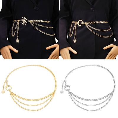 Gold Silver Punk Waist Chain Metal Dress Cummerbands Fashion Womans Chain Belt