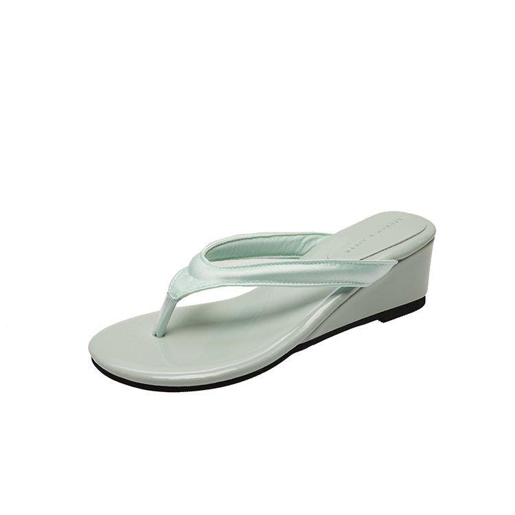 Retro Red Slope Heel Toe Heightening Thick-soled Flip-flops Women's Spring and Summer Outer Wear Cool Slippers Women's Shoes Sandals