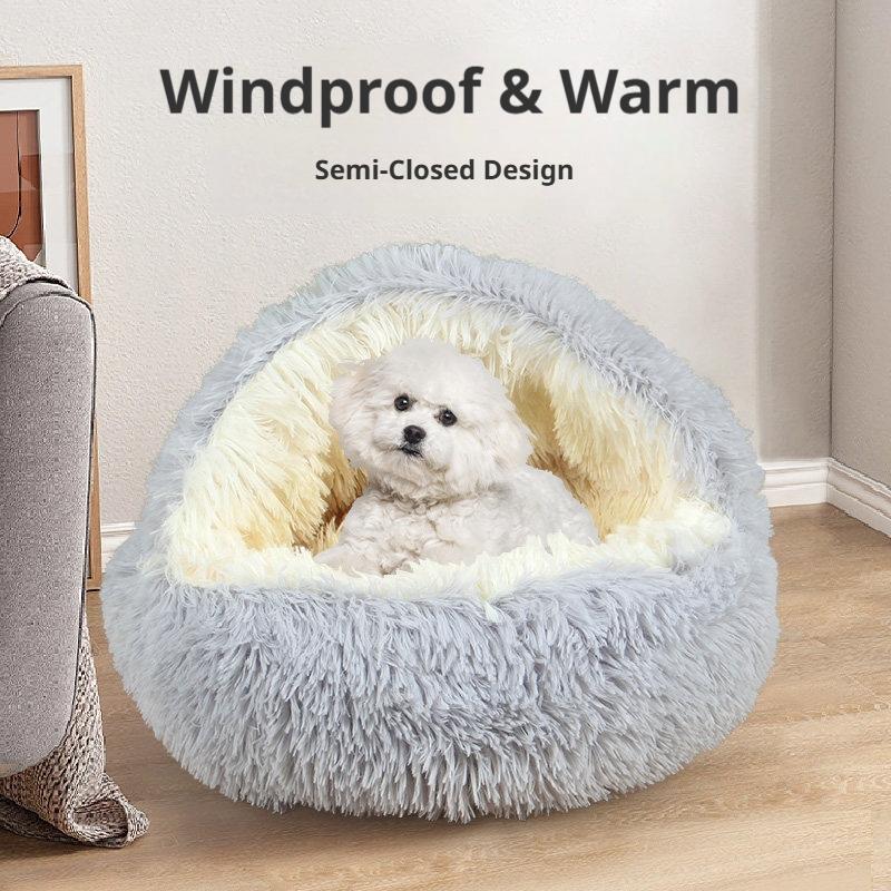 Winter Thermal Shell Cat Bed Soft Plush Pets Bed Shell-Shaped Semi-enclosed Cat Sleeping Nests For Small Dogs Kitten Bed