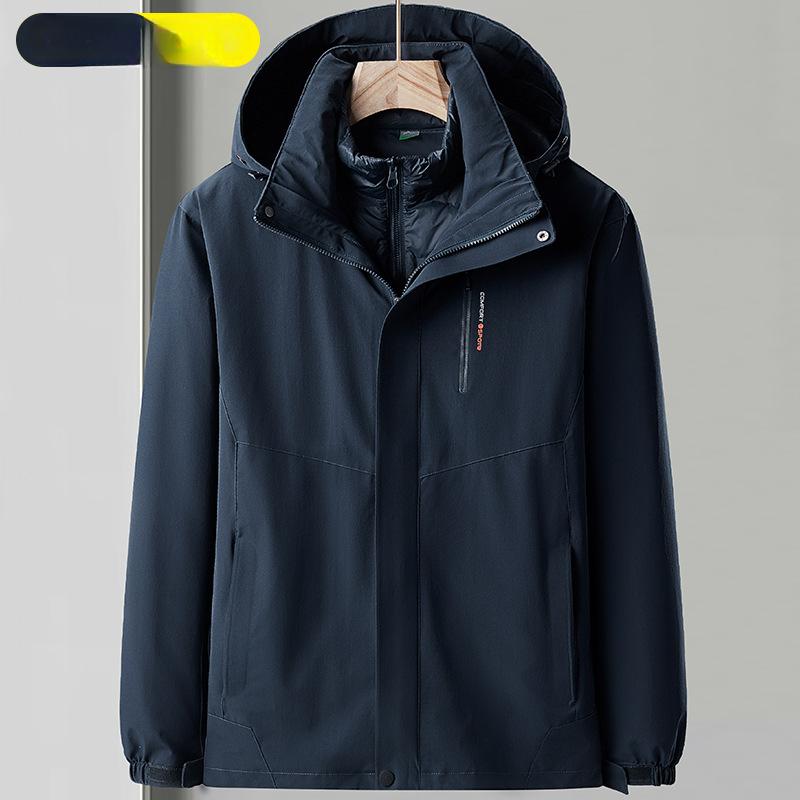 White Duck Down Detachable Three-in-one Jacket for Men, Windproof, Waterproof and Warm, Self-driving Camping and Mountaineering Clothing