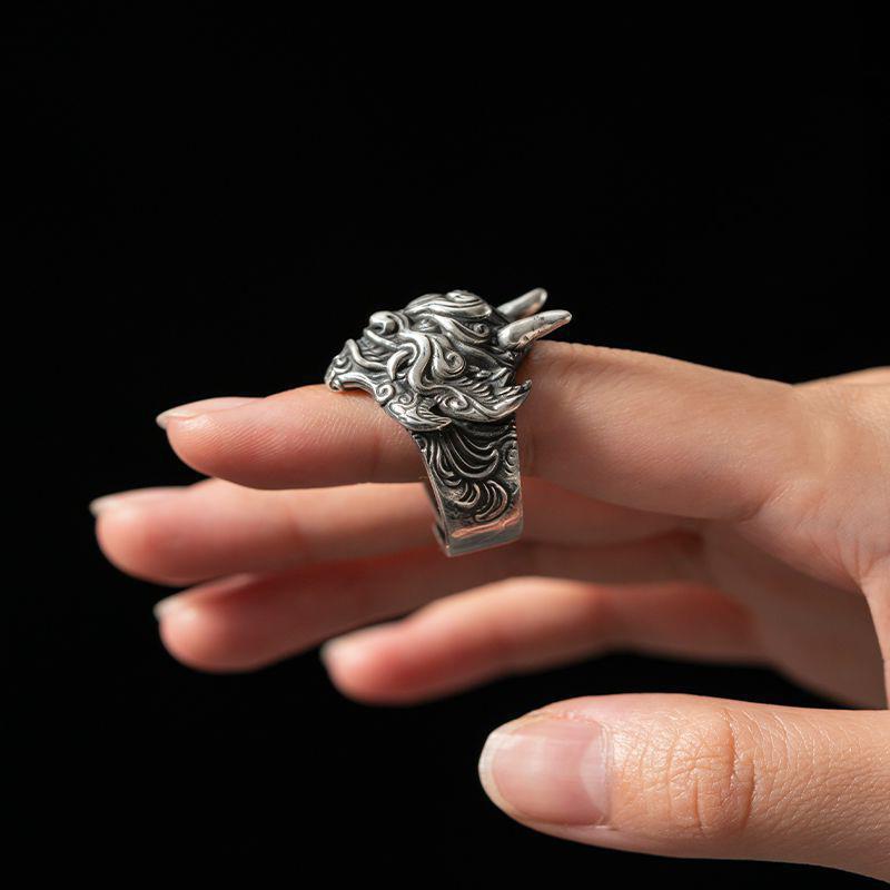 Men's Retro Domineering Mahakala Live Mouth Ring Single Ring Trend