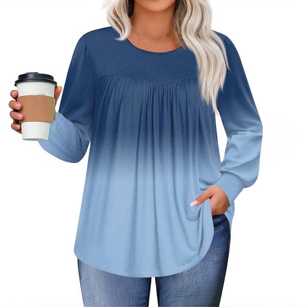 Dámské topy plus size košile s dlouhým rukávem kulatý výstřih splývavá tunika ležérní volná halenka L-5X