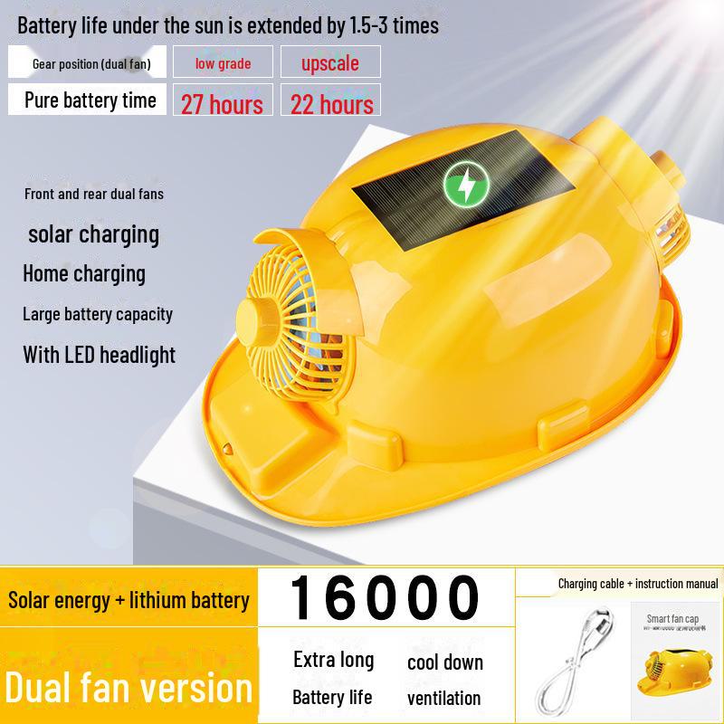 Outdoor Solar-Powered Cooling and Lighting Helmet for Summer Work Sites