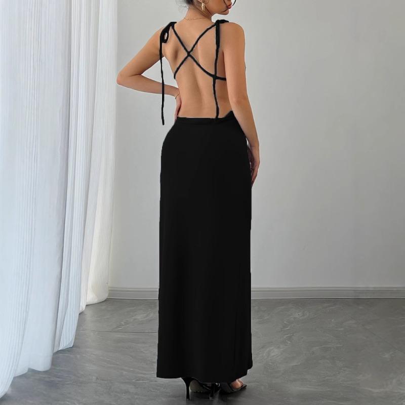 Women Halter Neck Bodycon Maxi Dress Sleeveless Backless Form Fitting Party Dress