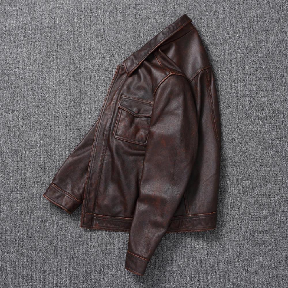 Chinese Size Casual Leather Jacket Men Real Cow Leather Retro Vintage Leather Jackets Mens Jackets