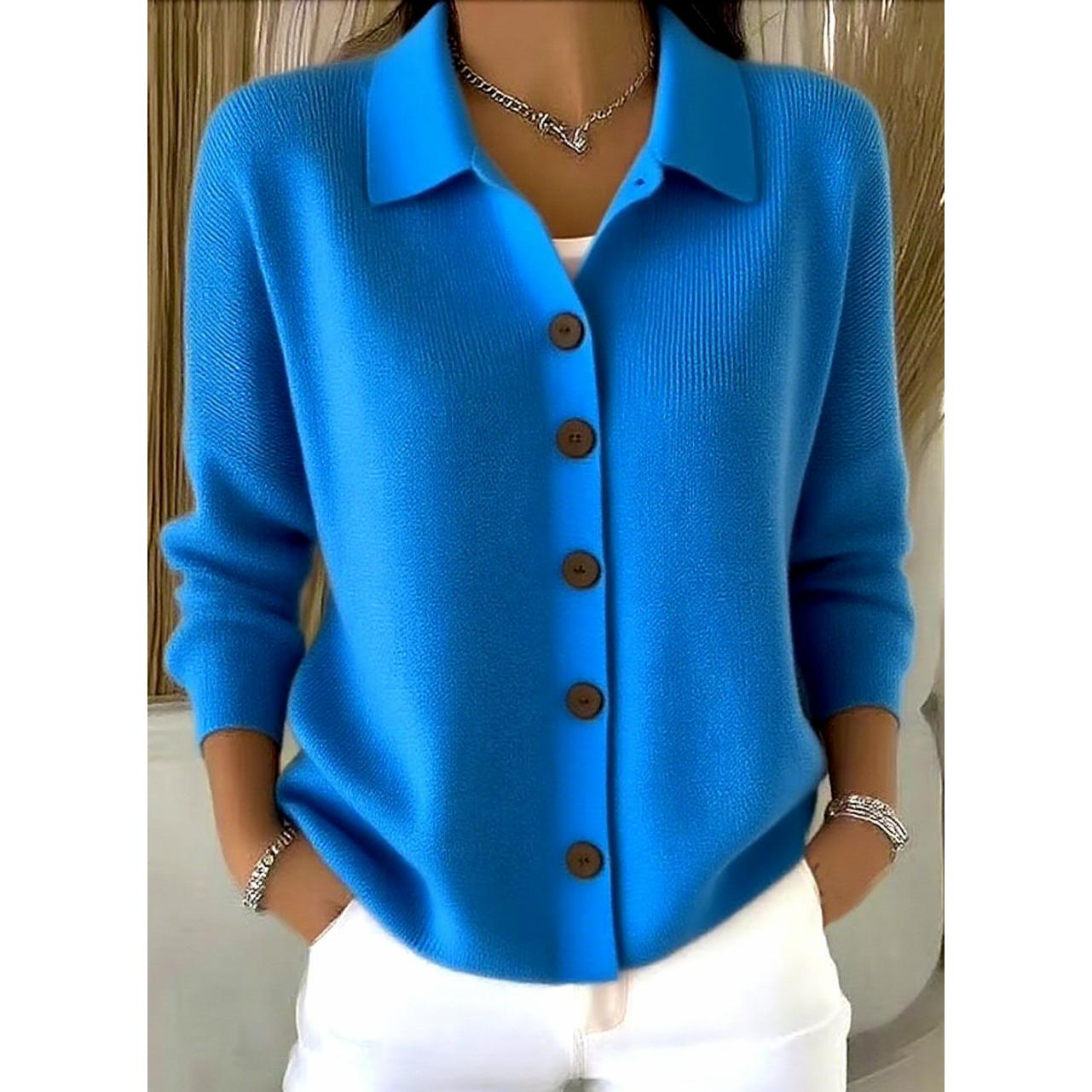 

Button Knitted Lapel Sweater Cardigan Jacket Autumn and Winter Solid Color Casual Fashion Women s Clothing S