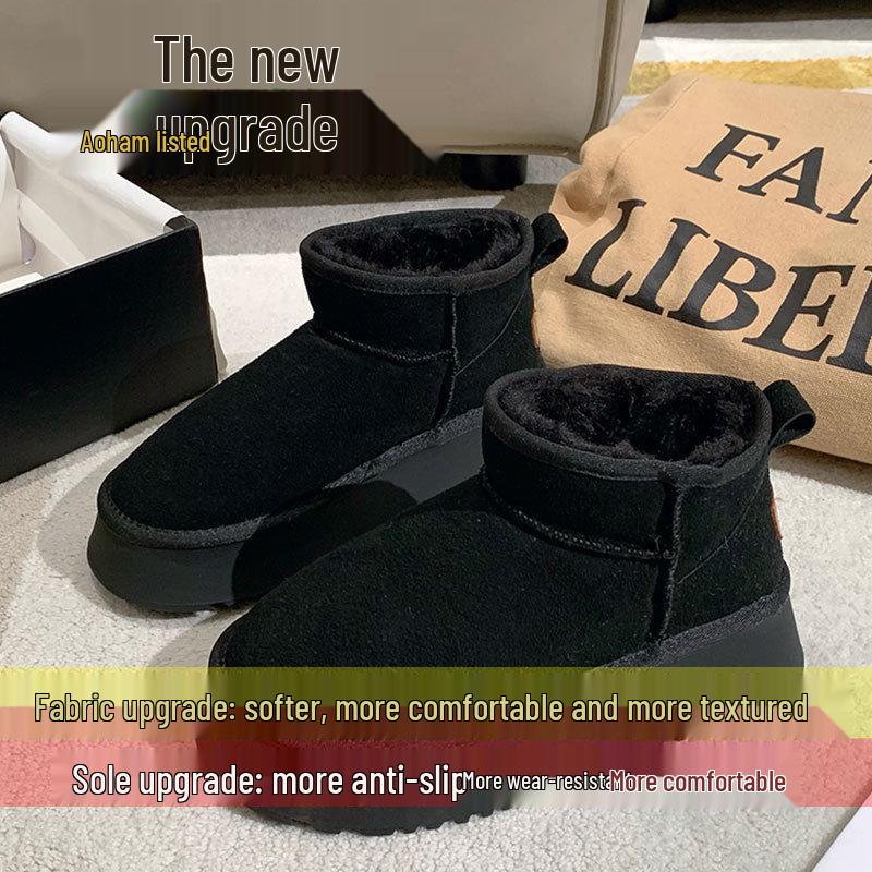 Women's Winter Suede Fleece-Lined Short Boots - Thick Sole, Warm, Fashionable, Casual, Trendy Cotton Boots.