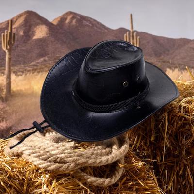 Cowboy-Hut, Cowgirl, verstellbarer Kinnriemen, modisch, langlebig, Pu-Leder, Jazz-Kappen