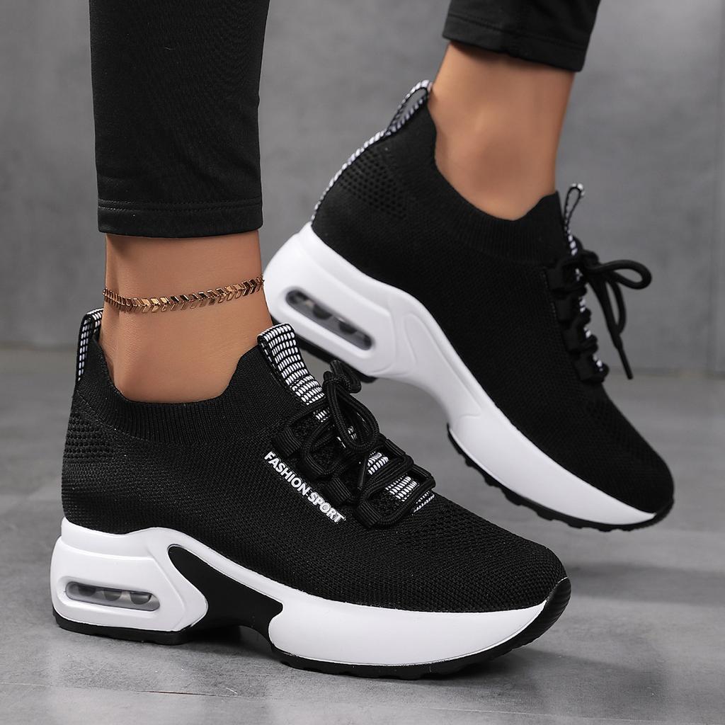 Flying woven sports shoes 2025 new summer height increase women's shoes mesh white shoes casual shoes dad shoes tide
