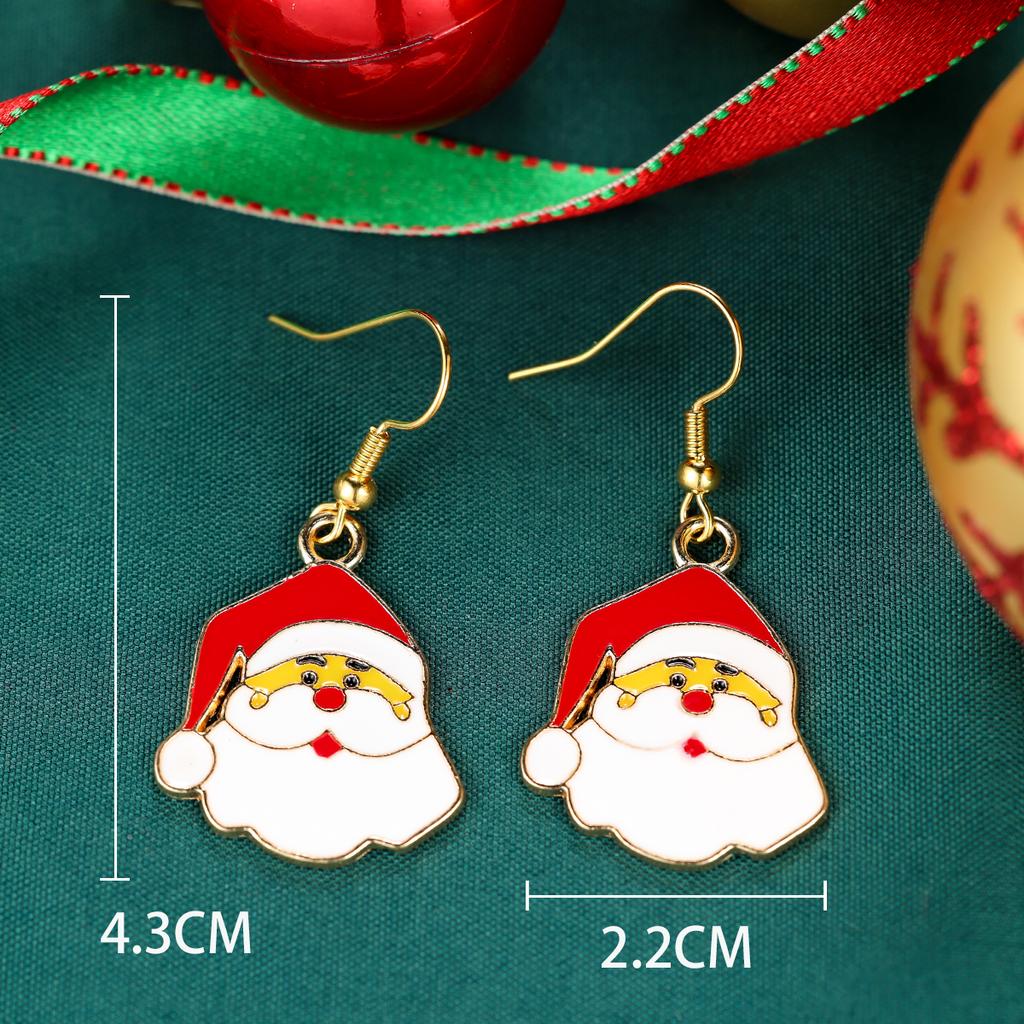Cute Santa Claus Face Drop Earrings Gold Tone Hook Red White Festive Holiday Jewelry Gift for Women Winter Party Xmas Decoration