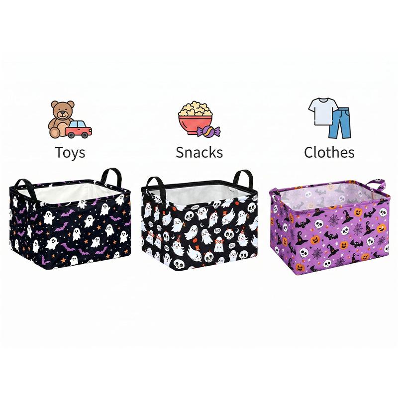 Halloween Foldable Storage Basket Large Capacity Cartoon Pumpkin Bat Collapsible Bin With Handles For Toys Books Clothes Snacks