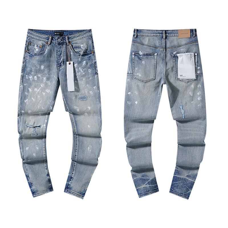 European and American Purple Slim Men's Trendy Light Luxury Elastic Jeans