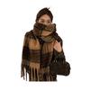 Winter Scarf Cashmere Feel Plush Scarf with Tassel Decoration Thickened Warm Plaid Pattern Winter Long Scarf