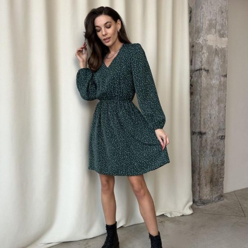 Fashion V-neck Long Sleeve Polka Dot Casual Dress for Women Summer New High Waist A Line Women's Dresses Vintage Slim Fit Sexy Party Short Dress 26268