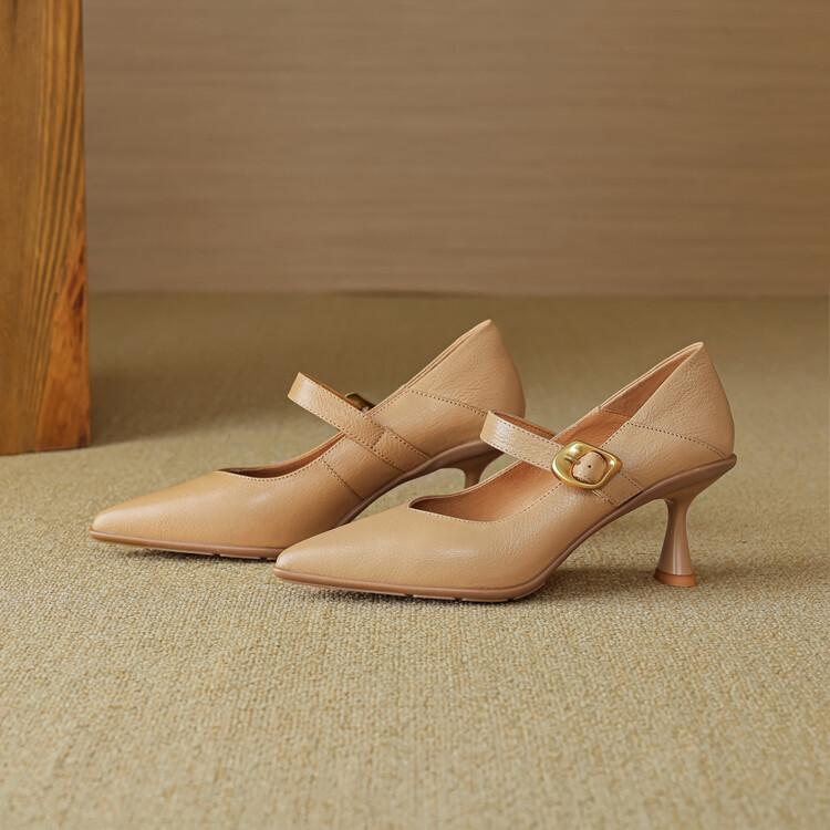 

Остроносые туфли-лодочки на высоком каблуке с ремешком, женские, весенние, новые, на тонком каблуке, Мэри Джейн, одинарные туфли, можно наступать на задник 39 абрикосовый