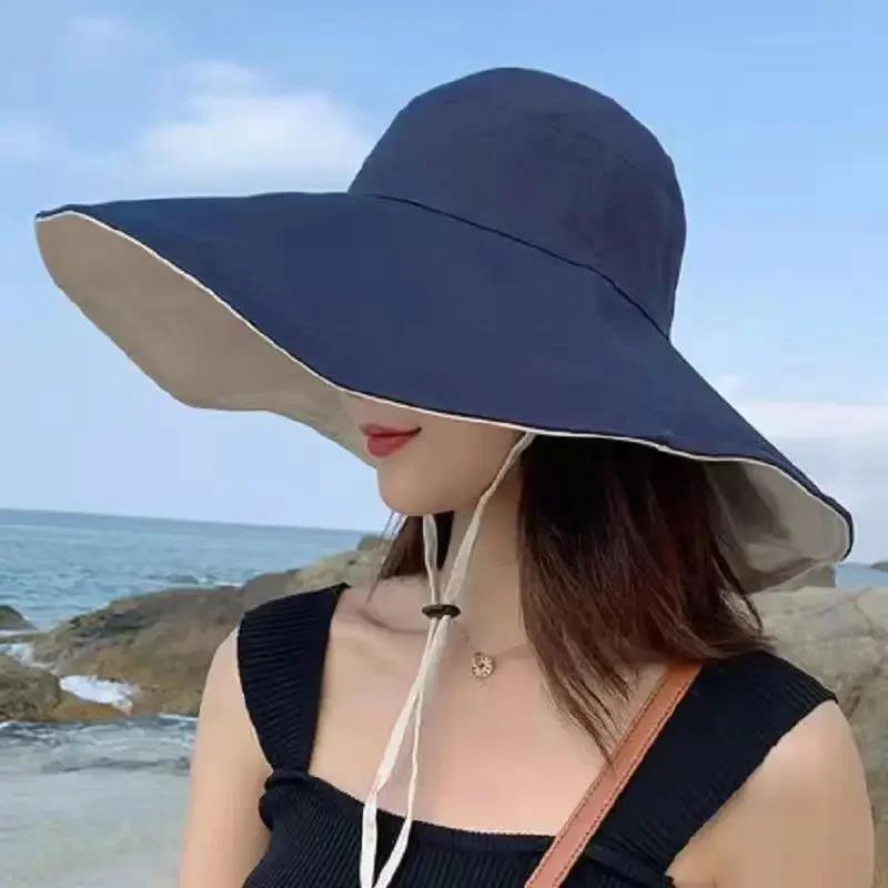 Wide Brim UPF 50+ Sun Hat Women Anti-UV Protection Hiking Fisherman Cap Fold Summer Solid Beach Hat  Double Sided Sun Hat