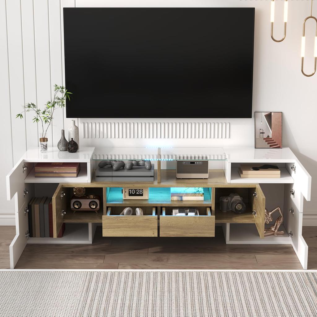 TV-Schrank, Hochglanz Lowboard mit mehrfarbiger LED-Beleuchtung, 6 Türen, 2 Schubladen
