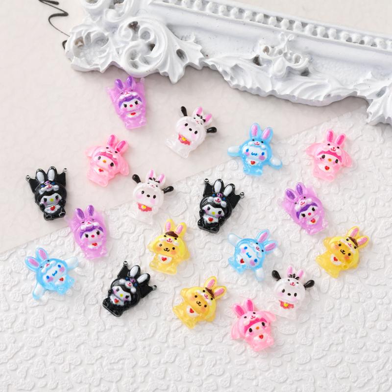 60 Pcs New 3D Mini Cartoon Puppy Little Rabbit Lovely Resin Flat Back Scrapbook Diy Nail Decoration Component Holiday Gifts A6