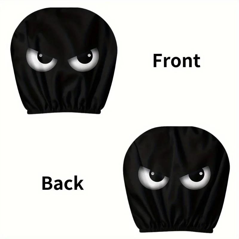 2PCS Funny Slanted Eyes Cartoon Print Car Headrest Cover for Halloween Christmas Holiday Automobile Interior Decoration