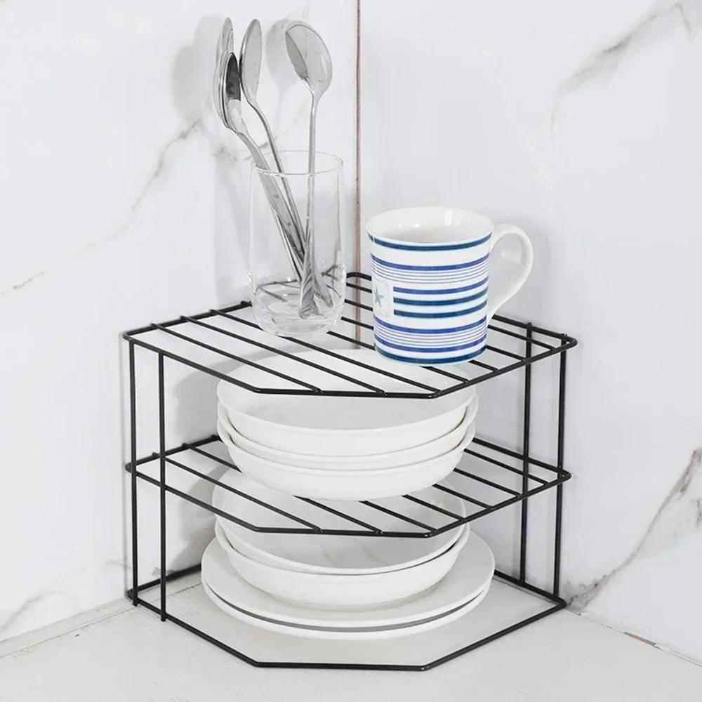 3 Tier Kitchen Seasoning Corner Shelf Pot Storage Table Top Organizer Racks Under Sink Storage Rack Carbon