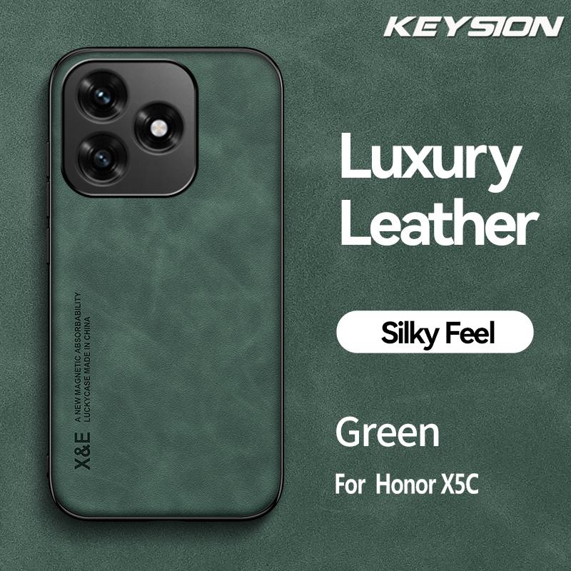 KEYSION Luxury Retro PU Leather Case for HONOR X5c Soft Silicone+PC Shockproof Phone Back Cover for Huawei Honor X5C