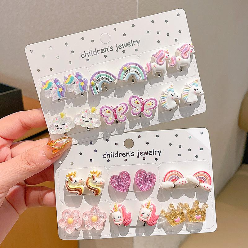 Kreskówkowe kolczyki dla dziewczynek bez przekłuwania - Słodkie, bezbolesne, letnie akcesoria na uszy dla dziecka