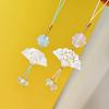 Four-Leaf Clover White Shell Fan Charm: Ancient-Style Phone Chain, Bag Pendant & Lanyard for Shoes, Clothing, and Phone Cases