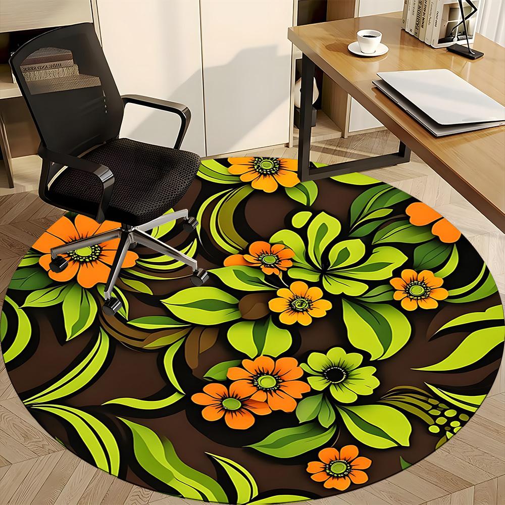 1pc Floral Pattern Office Round Area Rug, For Office, Laundry Room, Bedroom, Living Room, Under Office Chairs, Home Decor, Home Decor, Non-Slip