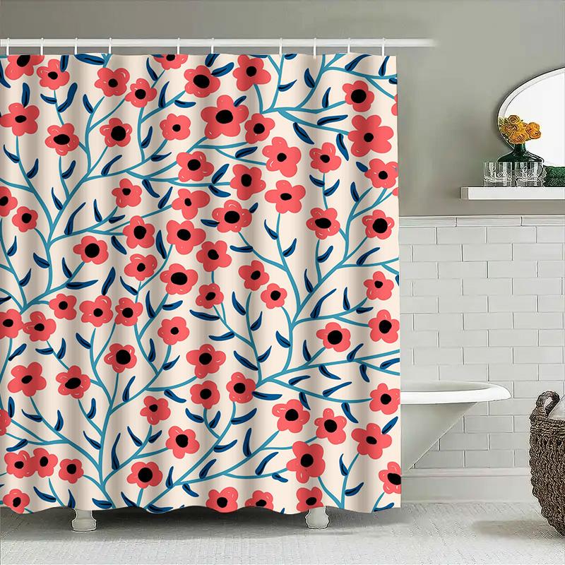 Modern Floral Shower Curtain Waterproof Fabric Bathroom Decor Customizable Size