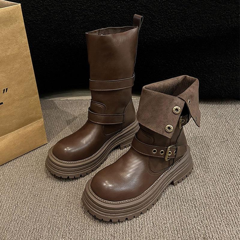 Women S British Style Martin Boots Thick Sole Short Boots Black Brown Autumn