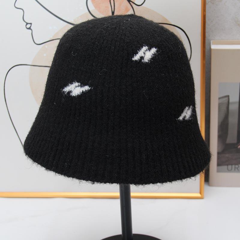 Jacquard knitted bucket hat women's autumn and winter soft waxy plush bucket hat showing small face versatile thermal basin hat cold hat