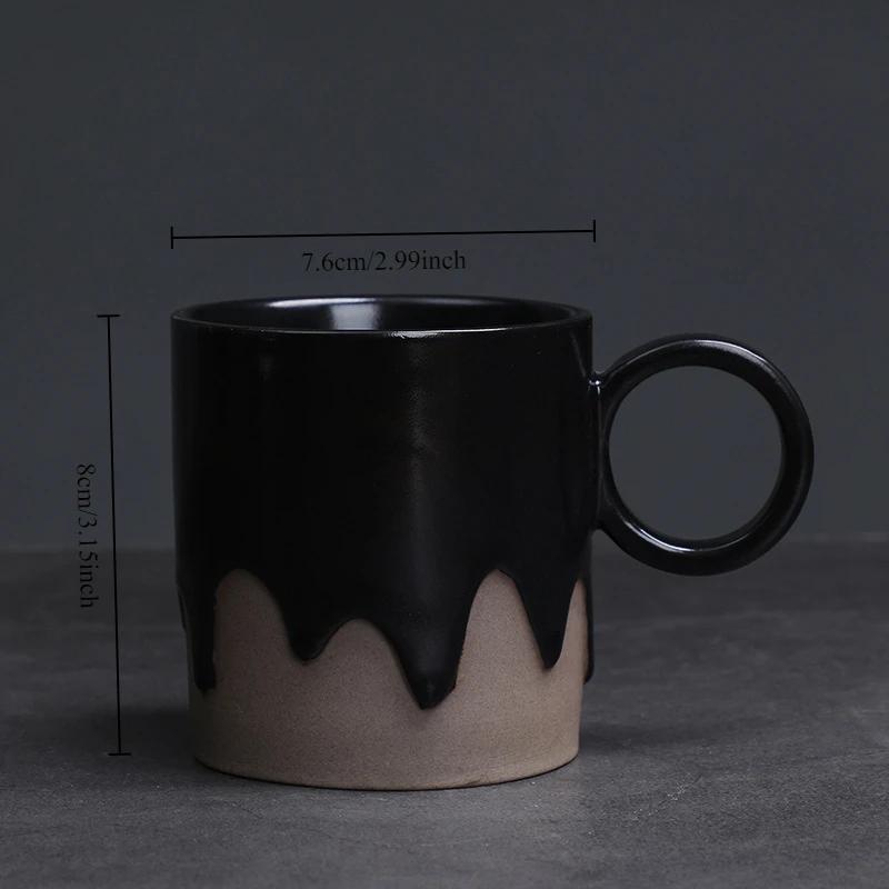Creative Vintage Style Coarse Pottery Coffee Cup and Saucer Set with Flowing Glaze Finish for Latte Art Home Decor Use Gift Box