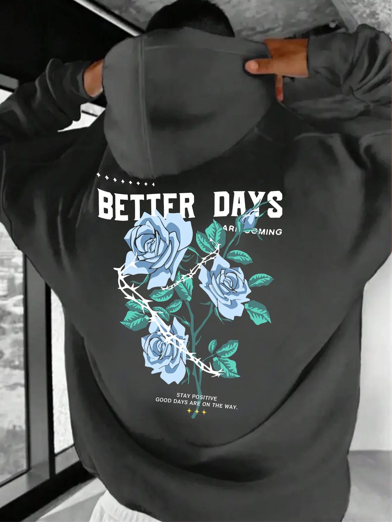

BETTER DAYS fashionable print MenS casual And Cozy Hoodies Trendy Long Sleeve Hooded Sweatshirt Casual versatile Top For Autumn S