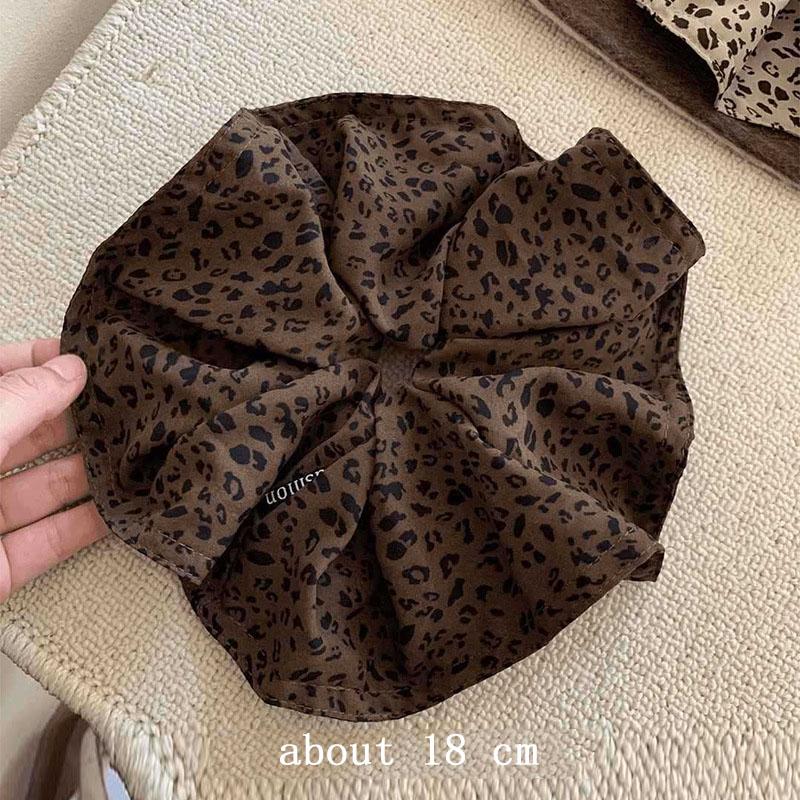 Elegant Solid Leopard Pattern Large Intestine Scrunchie For Women Girls Sweet Hair Band Hair Tie Hair Rope Hair Accessories