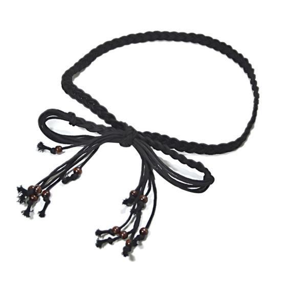 

Женский богемный плетеный бисер, тонкий тощий пояс, веревочный пояс, пояс с завязками чёрный