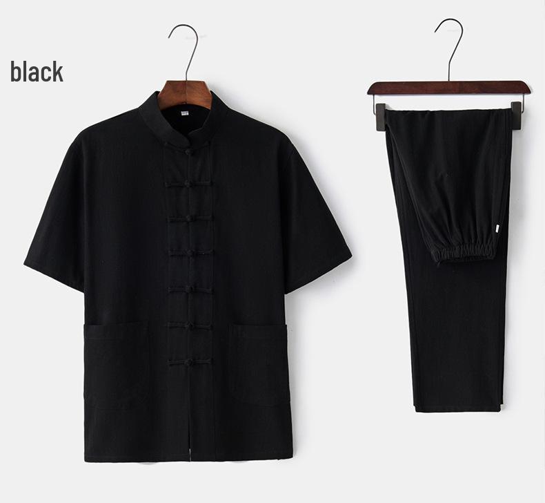 Men's Summer Cotton Linen Tai Chi Suit – Short Sleeve Tang Suit Set