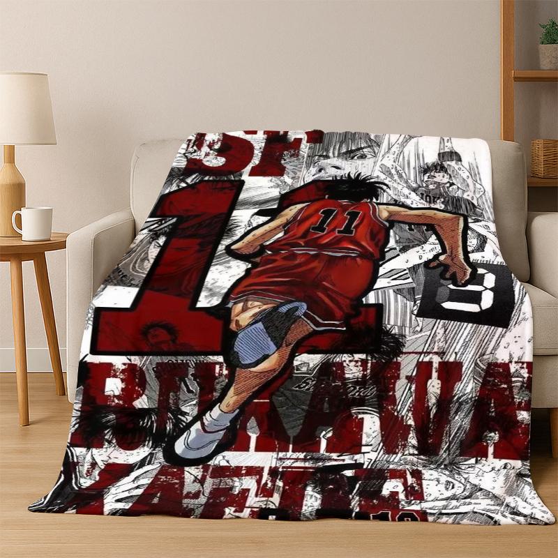 Cartoon Slam Dunk Basketball Anime Flannel Blanket Soft Warm Blanket Throw Blanket for Bedroom Living Room Bed Travel Picnic