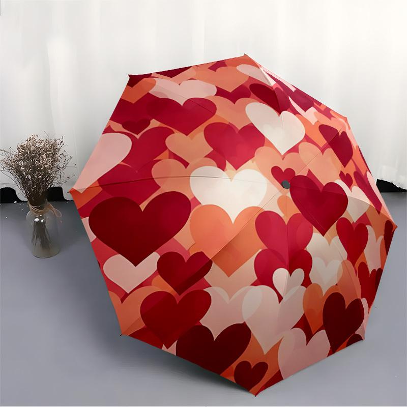 1pc Heart Print Automatic Folding Umbrella - Portable Collapsible Design, 8-Rib Iron Frame, Durable Fabric yy251125071