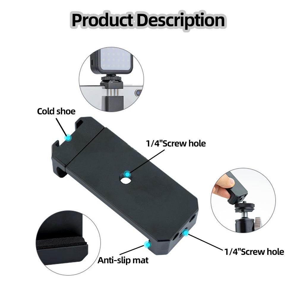 Aluminum Alloy Phone Clip Tripod Mount Metal Clamp Mobile Phone Holder Cell Phone Adapter With 1/4'' Screw Hole For Smartphones