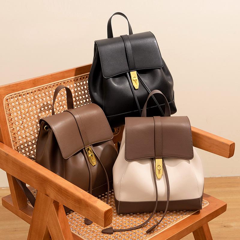 Leather backpack, fashiable and lightweight cowhide women's travel backpack, large capacity bag