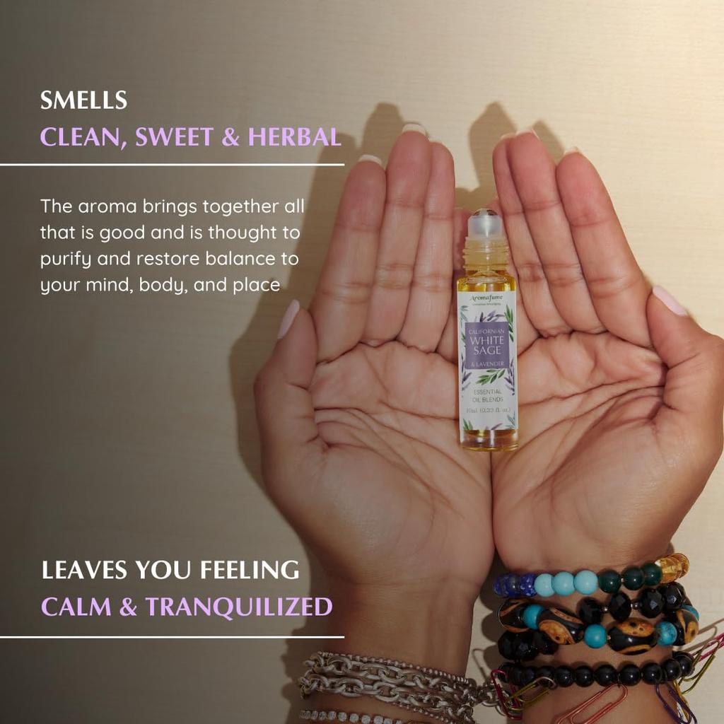 White Sage and Lavender Oil Roll-On Blend for Cleansing, Aromafume
