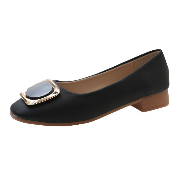 Low-heeled square-headed grandma shoes women's spring new shallow-mouth women's single shoes comfortable Doudou shoes