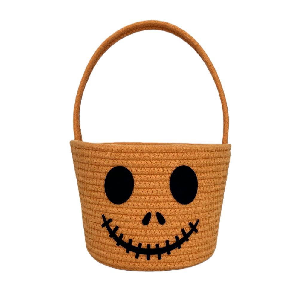 Children's Halloween Cotton Rope Pumpkin Basket - Decorative Handheld Woven Candy & Snack Storage