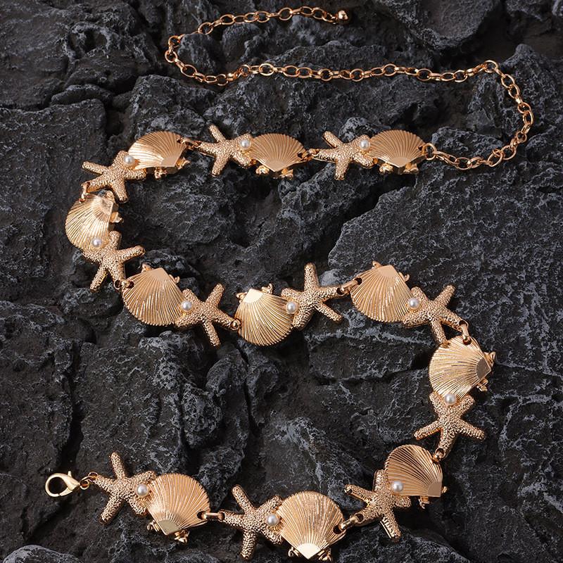 Shell Pearl Bohemian Starfish Metal Waist Chain Summer Beach Vacation Accessory