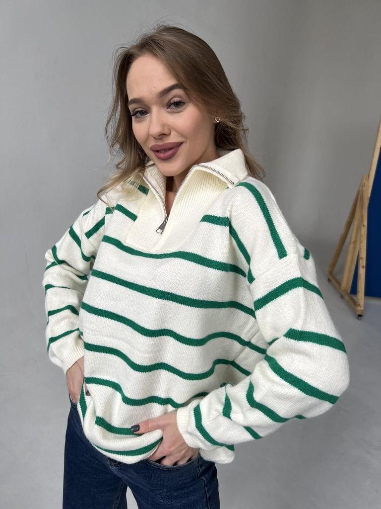 Europeisk och Amerikansk Färgblock Randig Halvdragkedja Stor Storlek Stickad Tröja Kappa