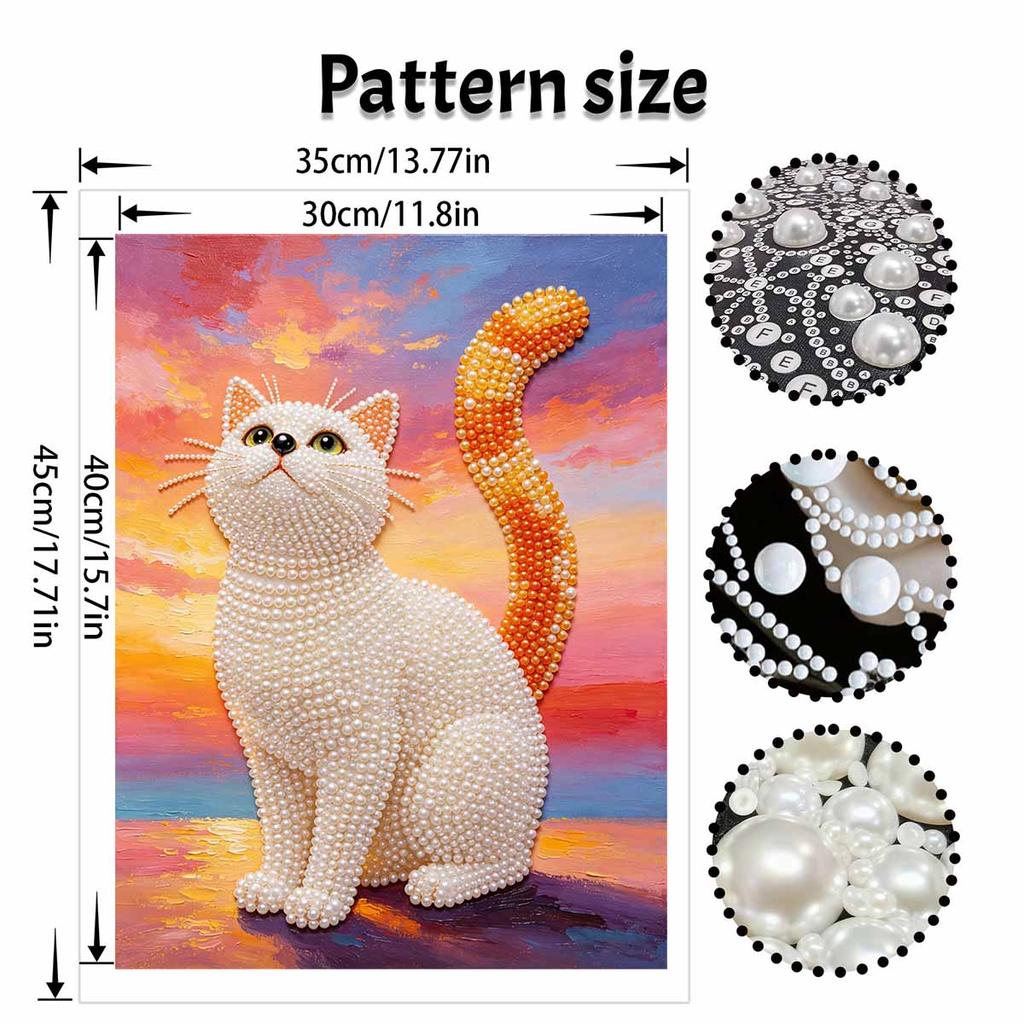 Kit Pittura Perle Fai da Te Tela Gatto Senza Cornice Arte con Perline Lucide Artigianato Creativo per Camera da Letto Soggiorno Decorazione