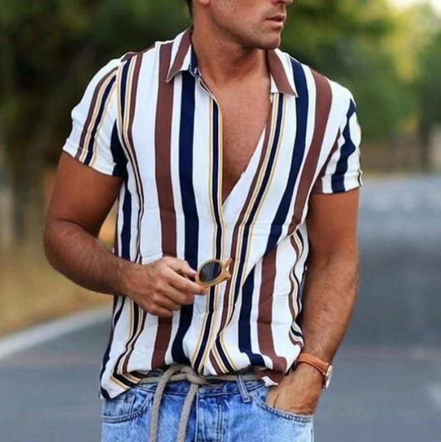 Summer Hawaiian Shirts 3d Printed Striped Sexy Men Women Clothing Men's Vocation Lapel Camisa Fashion Beach Short Sleeve  Blouse