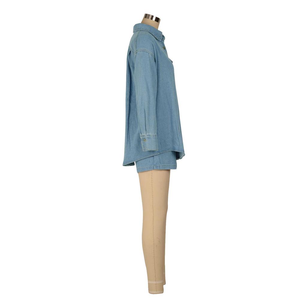 AL250 Women's European and American Denim Jacket & Shorts Set for Autumn