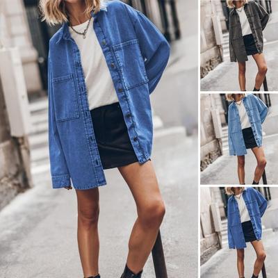 Dámské džínové košile Oversized Dlouhý rukáv Zapínání na knoflíky Bunda Ležérní Jean Shackets Jaro Podzim Oblečení